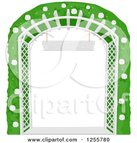 Clipart of a White Lattice Garden Trellis Arch with a Flowering Bush - Royalty Free Vector Illustration by BNP Design Studio