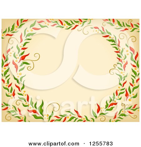 Clipart of a Christmas Background with Poinsettia Branches Forming a Frame - Royalty Free Vector Illustration by BNP Design Studio