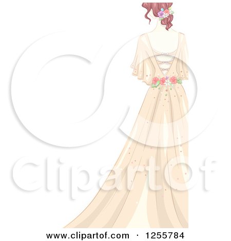 Clipart of a Rear View of a Bride in a Shabby Chic Dress - Royalty Free Vector Illustration by BNP Design Studio