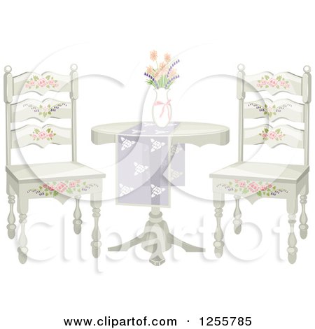 Clipart of a Floral Shabby Chic Table and Chairs - Royalty Free Vector Illustration by BNP Design Studio