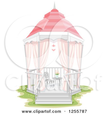 Clipart of a Shabby Chic Gazebo with a Chair and Table - Royalty Free Vector Illustration by BNP Design Studio