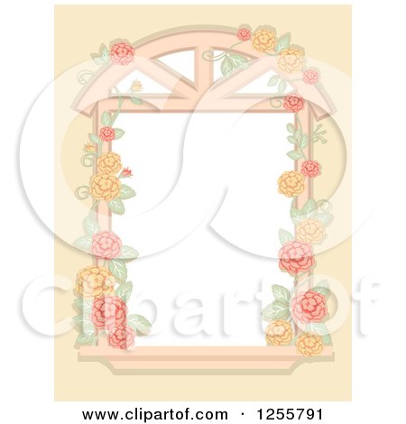 Clipart of a Shabby Chic Window with a Rose Vine - Royalty Free Vector Illustration by BNP Design Studio