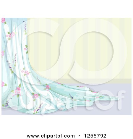 Clipart of a Chabby Chic Curtain over Striped Wallpaper - Royalty Free Vector Illustration by BNP Design Studio