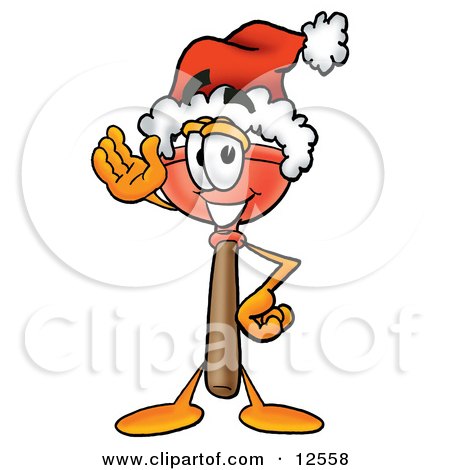 Clipart Picture of a Sink Plunger Mascot Cartoon Character Wearing a Santa Hat and Waving by Mascot Junction