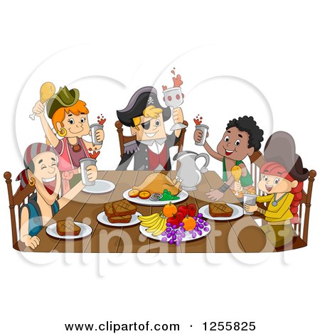 Clipart of a Group of Pirates Celebrating at a Feast - Royalty Free Vector Illustration by BNP Design Studio