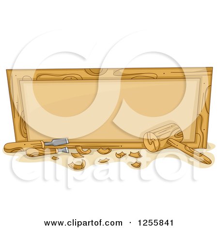Clipart of a Sign and Wood Woorking Tools - Royalty Free Vector Illustration by BNP Design Studio