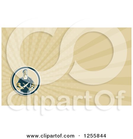 Clipart of a Butcher Sharpening Knives Business Card Design - Royalty Free Illustration by patrimonio