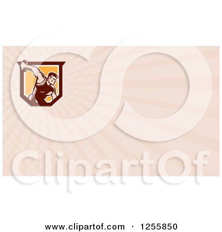 Clipart of a Retro Woodcut Discus Thrower Business Card Design - Royalty Free Illustration by patrimonio