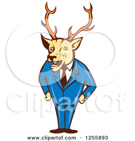 Clipart of a Cartoon Deer Businessman Standing in a Suit - Royalty Free Vector Illustration by patrimonio