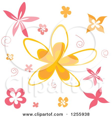Clipart of a Pink and Orange Flower and Swirl Background - Royalty Free Vector Illustration by Amanda Kate