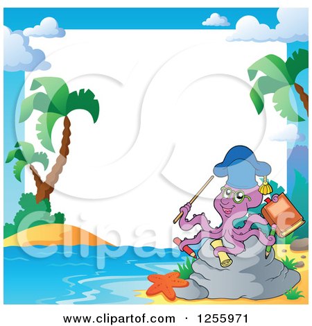 Clipart of a Teacher Octopus on a Beach Border - Royalty Free Vector Illustration by visekart