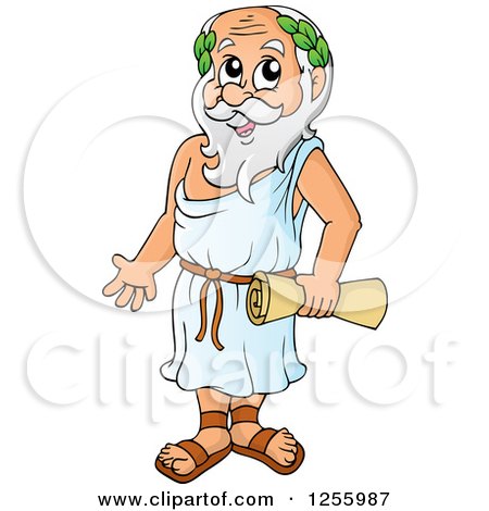 Clipart of a Greek Man Holding a Scroll - Royalty Free Vector Illustration by visekart