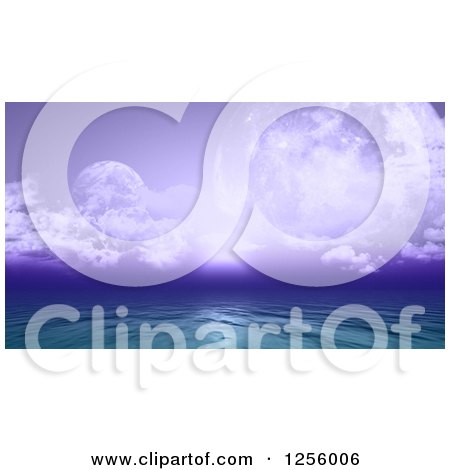 Clipart of a 3d Fictional Ocean with Purple Sky and Planets - Royalty Free Illustration by KJ Pargeter