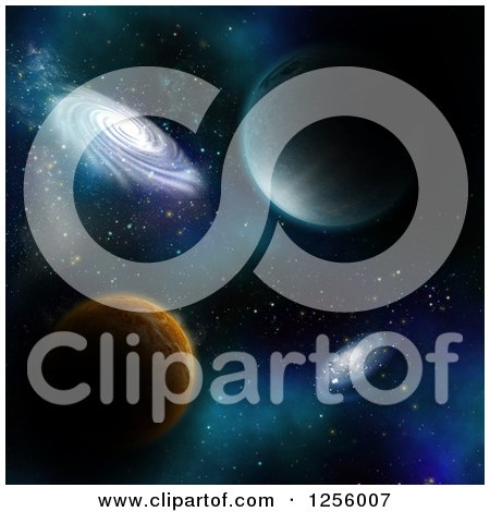 Clipart of a 3d Backgorund of Fictional Planets and Galaxies - Royalty Free Illustration by KJ Pargeter