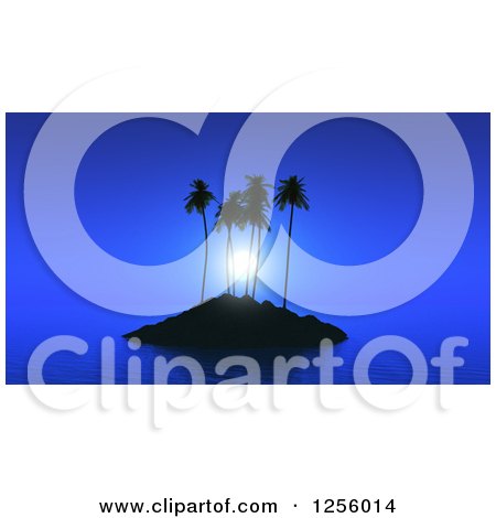 Clipart of a 3d Tropical Island with Calm Seas at Night - Royalty Free Illustration by KJ Pargeter
