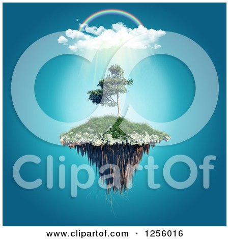 Clipart of a 3d Rainbow over a Floating Island - Royalty Free Illustration by KJ Pargeter
