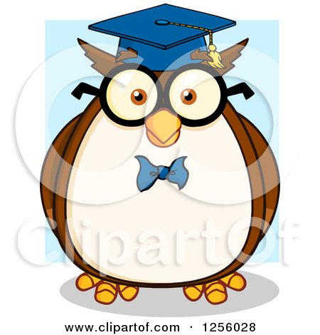 Clipart of a Wise Professor Owl over Blue - Royalty Free Vector Illustration by Hit Toon