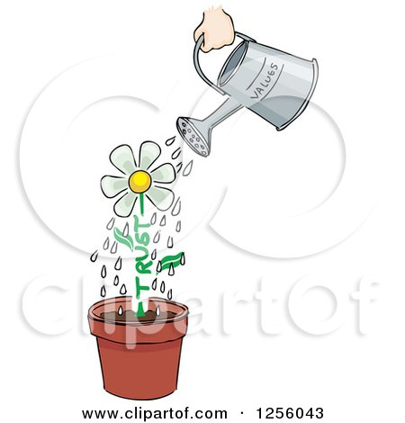 Clipart of a Watering Can over a Potted Flower with a Trust Stem - Royalty Free Vector Illustration by David Rey