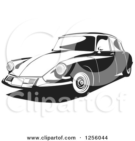 Clipart of a Black and White Citroen 1956 Car - Royalty Free Vector Illustration by David Rey