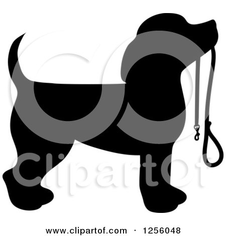 Clipart of a Black Silhouetted Beagle Dog Waiting with a Leash - Royalty Free Vector Illustration by Maria Bell