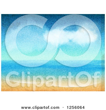Clipart of a Distressed Canvas Textured Beach Scene - Royalty Free Vector Illustration by elaineitalia