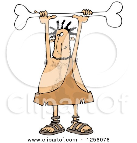 Clipart of a Caveman Holding a Bone Above His Head - Royalty Free Vector Illustration by djart