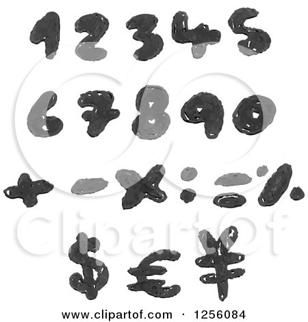 Clipart of Black Hand Drawn Numbers and Math Symbols - Royalty Free Vector Illustration by yayayoyo