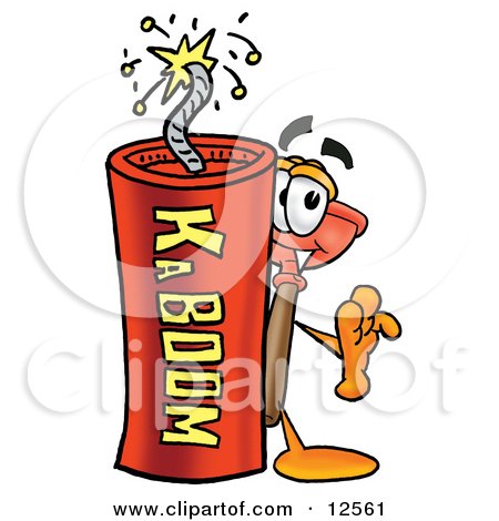 Clipart Picture of a Sink Plunger Mascot Cartoon Character Standing With a Lit Stick of Dynamite by Mascot Junction