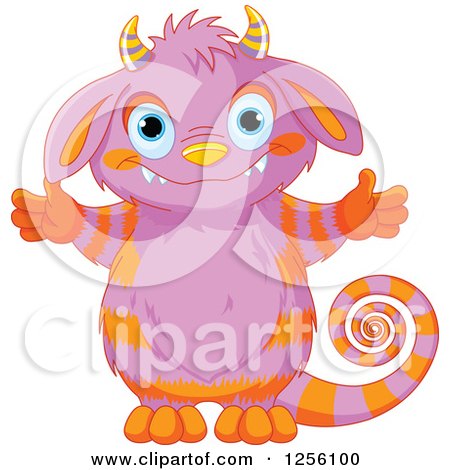 Clipart of a Cute Purple and Orange Striped Monster with Open Arms - Royalty Free Vector Illustration by Pushkin