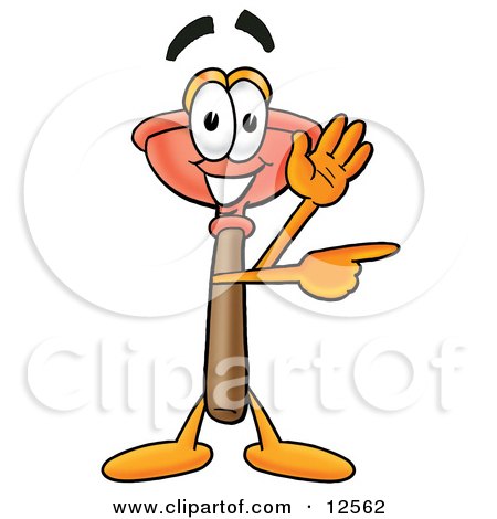 Clipart Picture of a Sink Plunger Mascot Cartoon Character Waving and Pointing by Mascot Junction