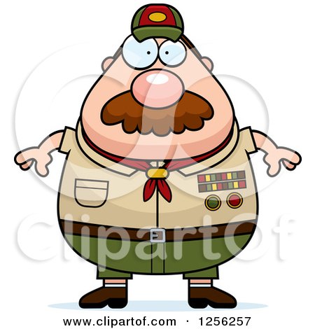 Clipart of a Chubby Male Caucasian Scout Master with a Mustache - Royalty Free Vector Illustration by Cory Thoman