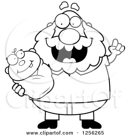 Clipart of a Black and White Happy Grandpa with an Idea, Holding a Baby - Royalty Free Vector Illustration by Cory Thoman