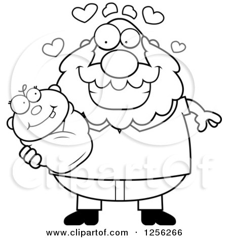 Clipart of a Black and White Loving Grandpa Holding a Baby - Royalty Free Vector Illustration by Cory Thoman