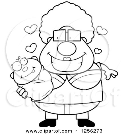 Clipart of a Black and White Loving Granny Holding a Baby - Royalty Free Vector Illustration by Cory Thoman