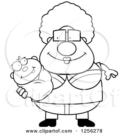 Clipart of a Black and White Happy Granny Holding a Baby - Royalty Free Vector Illustration by Cory Thoman