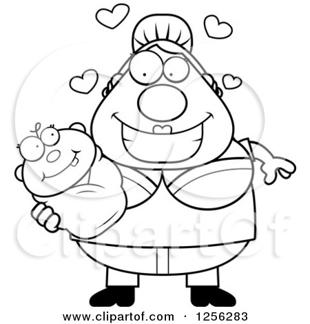 Clipart of a Black and White Loving Mother Holding a Baby - Royalty Free Vector Illustration by Cory Thoman