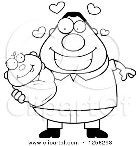 Clipart of a Black and White Loving Father Holding a Baby - Royalty Free Vector Illustration by Cory Thoman