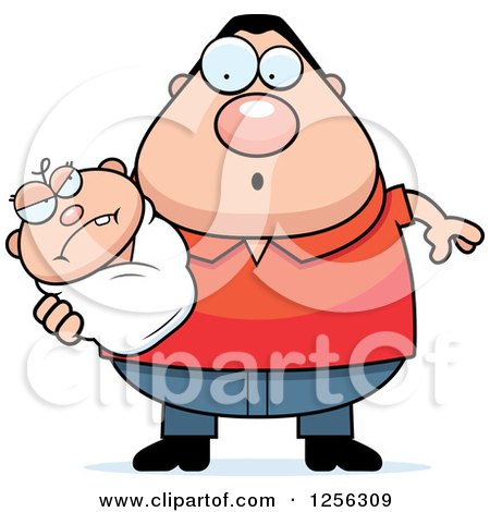 Clipart of a Surprised Caucasian Father Holding an Evil Baby - Royalty Free Vector Illustration by Cory Thoman