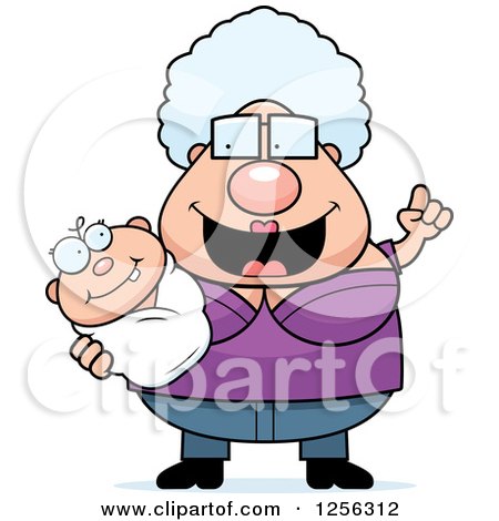 Clipart of a Happy Granny with an Idea, Holding a Baby - Royalty Free Vector Illustration by Cory Thoman