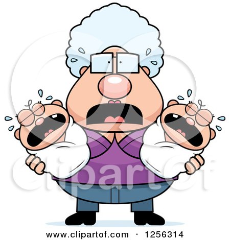 Clipart of a Stressed Granny Holding Twin Babies - Royalty Free Vector Illustration by Cory Thoman
