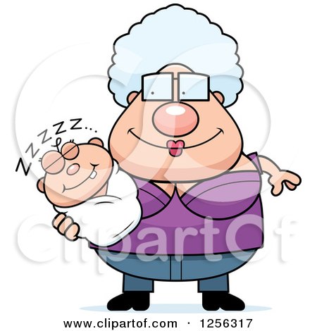 Clipart of a Happy Granny Holding a Sleeping Baby - Royalty Free Vector Illustration by Cory Thoman