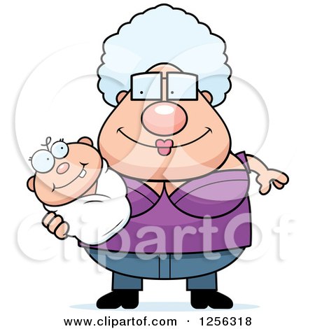 Clipart of a Happy Granny Holding a Baby - Royalty Free Vector Illustration by Cory Thoman