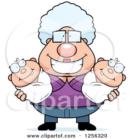 Clipart of a Happy Granny Holding Twin Babies - Royalty Free Vector Illustration by Cory Thoman