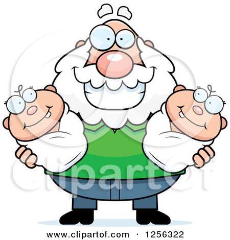 Clipart of a Happy Caucasian Grandpa Holding Twin Babies - Royalty Free Vector Illustration by Cory Thoman
