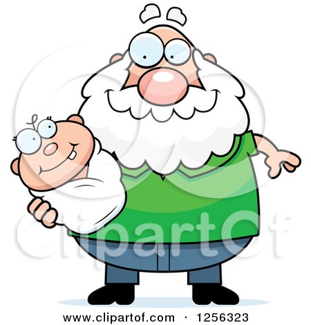 Clipart of a Happy Caucasian Grandpa Holding a Baby - Royalty Free Vector Illustration by Cory Thoman
