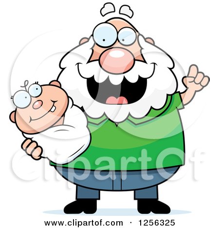 Clipart of a Happy Caucasian Grandpa with an Idea, Holding a Baby - Royalty Free Vector Illustration by Cory Thoman