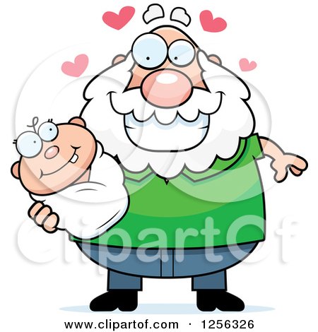 Clipart of a Loving Caucasian Grandpa Holding a Baby - Royalty Free Vector Illustration by Cory Thoman