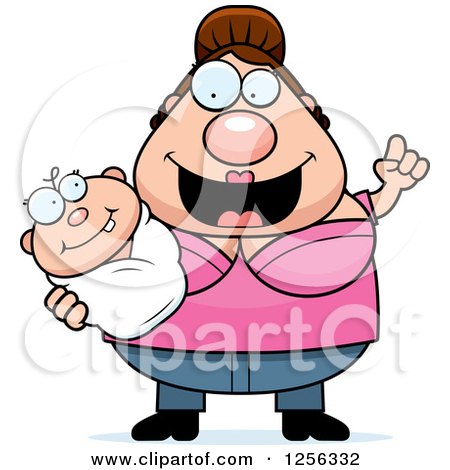 Clipart of a Happy Caucasian Mother with an Idea, Holding a Baby - Royalty Free Vector Illustration by Cory Thoman