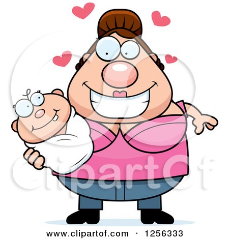 Clipart of a Loving Caucasian Mother Holding a Baby - Royalty Free Vector Illustration by Cory Thoman