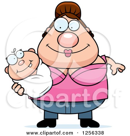 Clipart of a Happy Caucasian Mother Holding a Baby - Royalty Free Vector Illustration by Cory Thoman